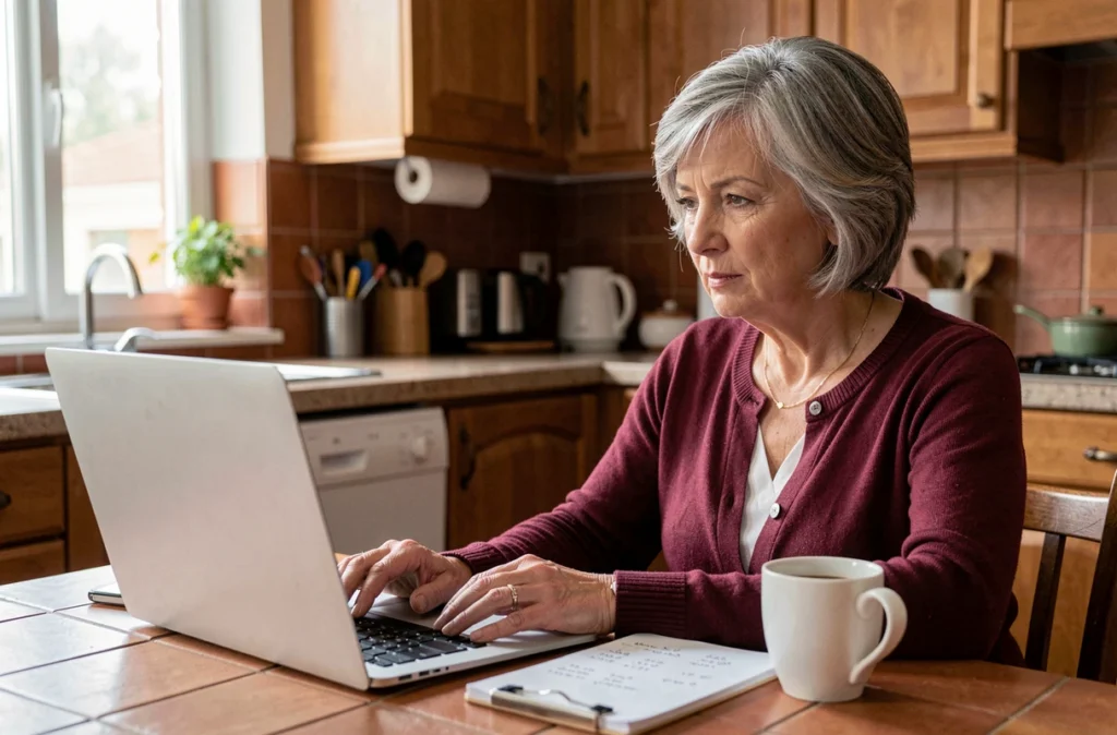 Femme recherchant des placements alternatifs plus rentables que l'assurance vie Banque Postale sur un ordinateur portable