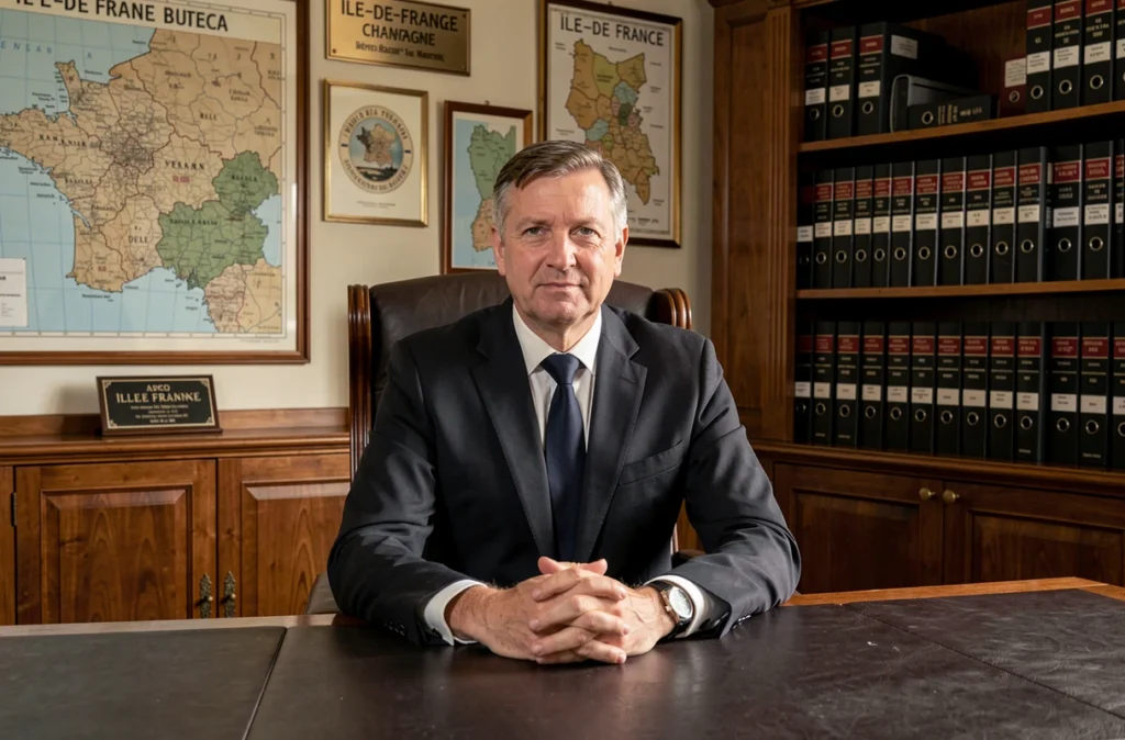 Conseiller du bureau régional Île-de-France Champagne du Conservateur dans un bureau institutionnel avec décor cartographique régional