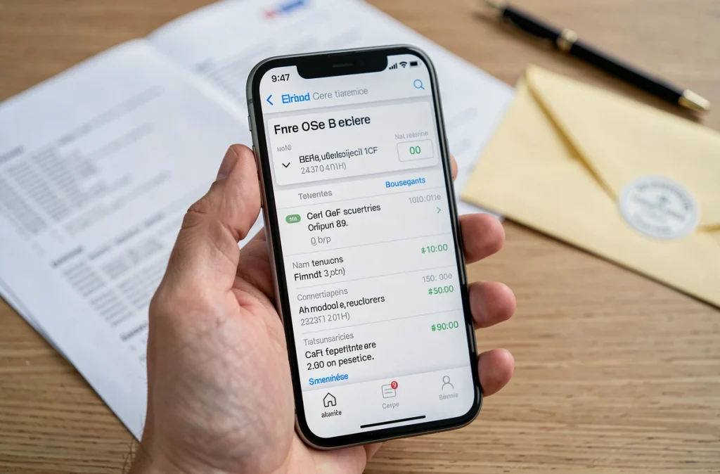 Gros plan d'un smartphone affichant une application bancaire sans virement CAF visible dans l'historique des transactions